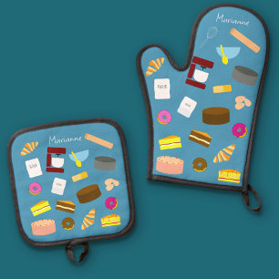 Ensemble De Gant De Cuisine Et De Manique Produits de Boulangerie Colorés Modernes et Ustens