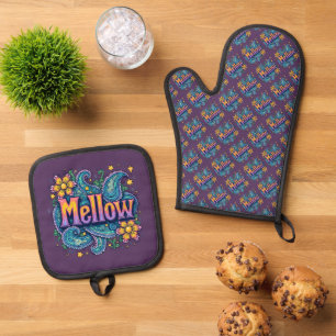 Ensemble De Gant De Cuisine Et De Manique Psychédélique Super "Mellow" Retro Hippie Art
