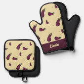 Ensemble De Gant De Cuisine Et De Manique Purple eggplants (Recto/Verso)