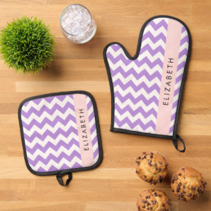 Ensemble De Gant De Cuisine Et De Manique Purple Zigzag, Purple Chevron, Votre Nom