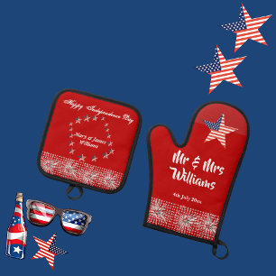 Ensemble De Gant De Cuisine Et De Manique Quatrième juillet Patriotique M. Mme Script modern