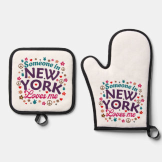 Ensemble De Gant De Cuisine Et De Manique Quelqu'un à New York m'aime design rétro drôle