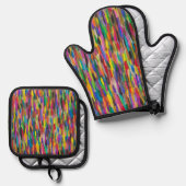 Ensemble De Gant De Cuisine Et De Manique Rainbow Brushstrokes (Recto/Verso)