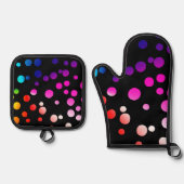 Ensemble De Gant De Cuisine Et De Manique Rainbow Neon Pois (Recto)