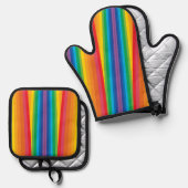 Ensemble De Gant De Cuisine Et De Manique Rainbows rétro (Recto/Verso)