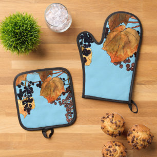 Ensemble De Gant De Cuisine Et De Manique Raisins de givre Art nouveau