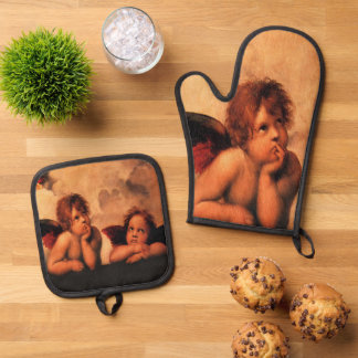 Ensemble De Gant De Cuisine Et De Manique Raphael Angelic Cherub Art