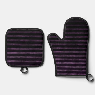 Ensemble De Gant De Cuisine Et De Manique Rayures ombrées grunge noir et violet