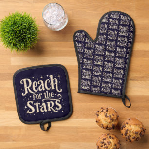 Ensemble De Gant De Cuisine Et De Manique Reach for the Stars Celestial Typography Art