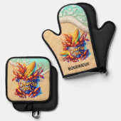 Ensemble De Gant De Cuisine Et De Manique Réchauffe (Recto/Verso)