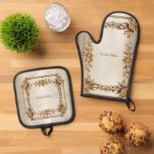 Ensemble De Gant De Cuisine Et De Manique Rectangle doré Fleurs Dimonées brillantes (De haut en bas)