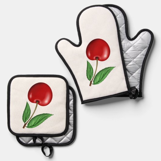 Ensemble De Gant De Cuisine Et De Manique Red Cherry (Recto/Verso)