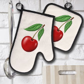 Ensemble De Gant De Cuisine Et De Manique Red Cherry