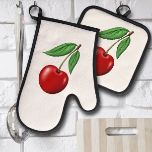 Ensemble De Gant De Cuisine Et De Manique Red Cherry