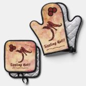 Ensemble De Gant De Cuisine Et De Manique Red Hot (Recto/Verso)