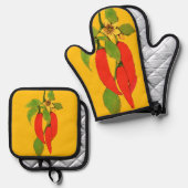Ensemble De Gant De Cuisine Et De Manique Red Peppers on the Vine (Recto/Verso)