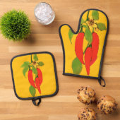 Ensemble De Gant De Cuisine Et De Manique Red Peppers on the Vine (De haut en bas)