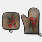 Ensemble De Gant De Cuisine Et De Manique Red Roses (Recto)