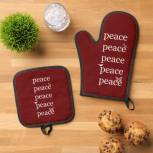 Ensemble De Gant De Cuisine Et De Manique Red White Peace Birds