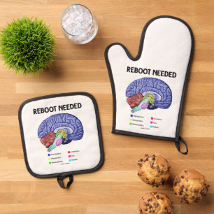 Ensemble De Gant De Cuisine Et De Manique Redémarrer l'Humour Geek d'anatomie cérébrale néce