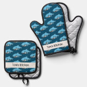 Ensemble De Gant De Cuisine Et De Manique requin bleu (nom) (Recto/Verso)