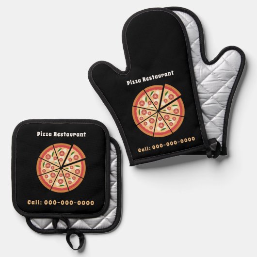 Ensemble De Gant De Cuisine Et De Manique Restaurant Pizza (Recto/Verso)