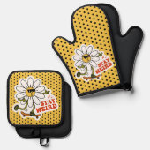 Ensemble De Gant De Cuisine Et De Manique Restez bizarre Skateboard Daisy (Recto/Verso)