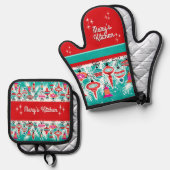 Ensemble De Gant De Cuisine Et De Manique Retro Christmas Ornaments - Customizable (Recto/Verso)