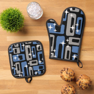 Ensemble De Gant De Cuisine Et De Manique Retro Mid-Century Moderne Abstrait