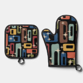 Ensemble De Gant De Cuisine Et De Manique Retro Mid-Century Moderne Abstrait (Recto)