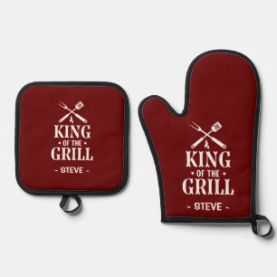 Ensemble De Gant De Cuisine Et De Manique Roi du Grill Personnalisé BBQ