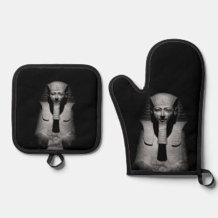 Ensemble De Gant De Cuisine Et De Manique Roi pharaon noir et blanc