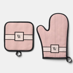 Ensemble De Gant De Cuisine Et De Manique Rose avec rayures noires