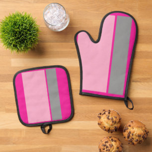 Ensemble De Gant De Cuisine Et De Manique Rose Bonbon
