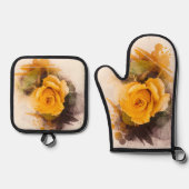 Ensemble De Gant De Cuisine Et De Manique Rose jaune simple aquarelle (Recto)