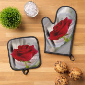 Ensemble De Gant De Cuisine Et De Manique Rose rouge 2 (De haut en bas)