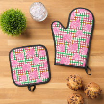Roses sur Motif Plaid - Rose, Vert