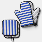 Ensemble De Gant De Cuisine Et De Manique Royal Blue Combination Stripes par Shirley Taylor (Recto/Verso)