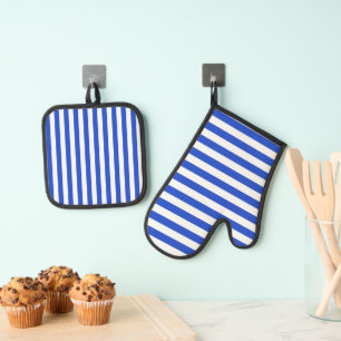 Ensemble De Gant De Cuisine Et De Manique Royal Blue Combination Stripes par Shirley Taylor