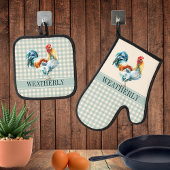 Ensemble De Gant De Cuisine Et De Manique Rustic Country Checks Nom du coq | Monogramme