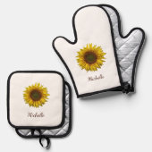 Ensemble De Gant De Cuisine Et De Manique Rustic Sunflower Boho Botanical Personalized (Recto/Verso)