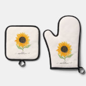 Ensemble De Gant De Cuisine Et De Manique Rustic Sunflower Personalized Name Script (Recto)
