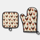 Ensemble De Gant De Cuisine Et De Manique Rustique Agritourisme Aquarelle Coq poulet (Recto)