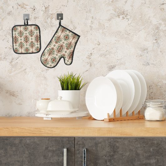 Ensemble De Gant De Cuisine Et De Manique Rustique Traditionnel Clair