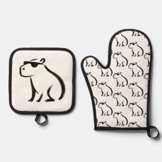 Ensemble De Gant De Cuisine Et De Manique Sac à main Chill Capybara – Dessin au pinceau à en