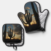 Ensemble De Gant De Cuisine Et De Manique Saguaro Sunset II Arizona (Recto/Verso)