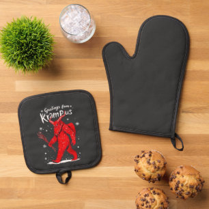Ensemble De Gant De Cuisine Et De Manique Salutation de Krampus Noël Christmas