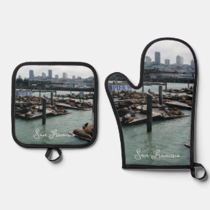 Ensemble De Gant De Cuisine Et De Manique San Francisco et Otaries de Pier 39 Ciel de la Vil