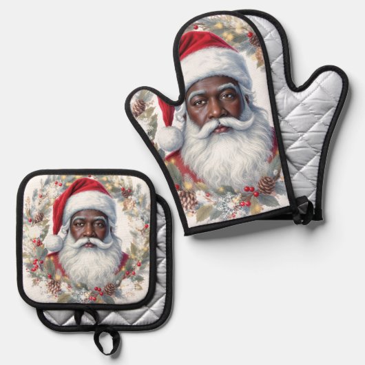 Ensemble De Gant De Cuisine Et De Manique Santa  (Recto/Verso)