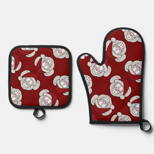 Ensemble De Gant De Cuisine Et De Manique Santa White Christmas Mouse Screwball Graphics (Recto)